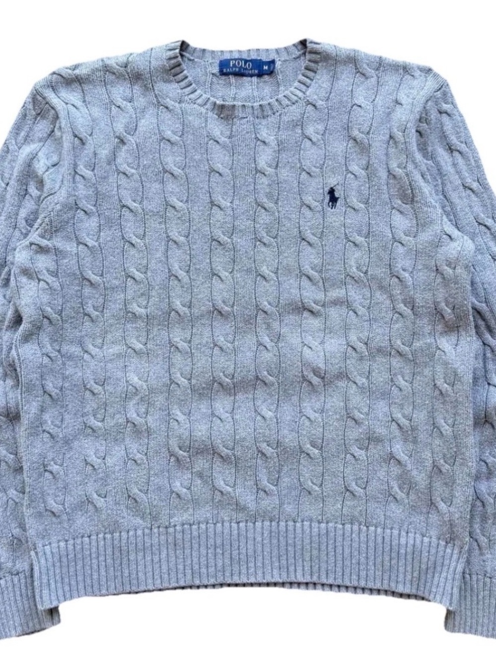 Polo by Ralph Lauren Men’s Light Gray Cable-Knit Crewneck Sweater Medium men’s